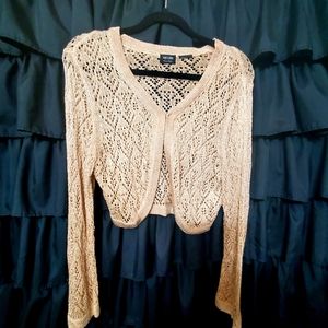 Nicole Miller Gold Shimmer Crochet Long Sleeve Shrug Cardigan Women's Large
